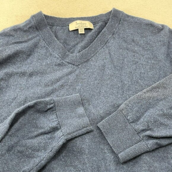 Turnbury Merino Wool Sweater Extra Fine Men 2XT Tall Vneck Preppy Classic Basic - Picture 3 of 10